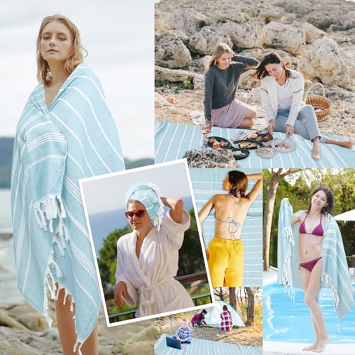 Eliamo Turkish Beach Towel Set of 6 Beach Towels Cotton Quick Dry Sand Free 36 x 71 inch Turkish Towel Oversized Lightweight Beach Towels Blue - color: Blue