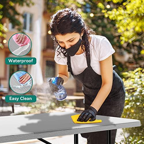 YITAHOME Folding Picnic Table w/Easy Assembly Steel Frame & Wood Like Tabletop, All Weather Folding Picnic Tables with Benches Ideal for Yard Patio Lawn Party, White - color: White