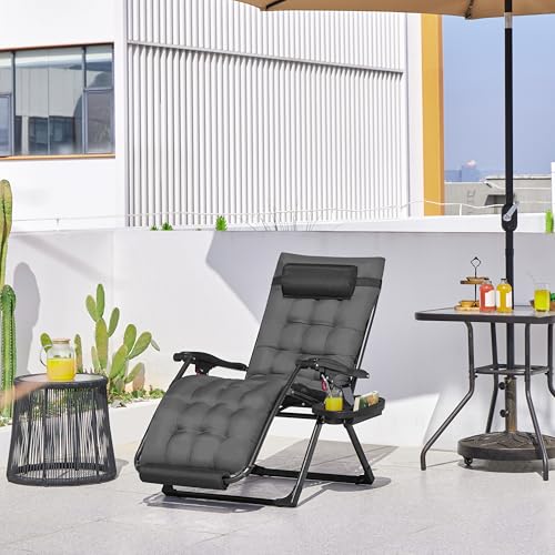Yaheetech 29" Zero Gravity Chair Folding Reclining Lounge Recliner with Removable Pad & Headrest & Side Cup Holder Tray for Indoor and Outdoor Dark Gray/1 - color: Dark Gray, size: 29"