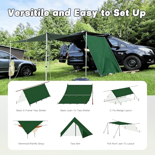 Waterproof Camping Tarp Tent Hammock Rain Fly, Mutifunctional Tent Footprint Lightweight Tarp for Camping, Hiking and Survival Shelter