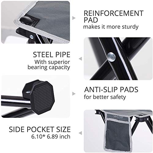 Triple Tree 2 Pack Folding Camping Stool, 13.8 Inch Small Portable Lightweight Stool with Side Pocket, Foot Stool with Carry Bag for Hiking, Fishing and Beach, Hold up to 400lbs, Grey