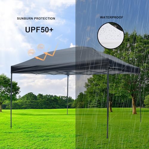 Joramoy 10×10 Canopy Replacement Top Only, Waterproof Pop Up Canopy Tent Top Roof Cover with Ropes, Instant Canopy Top Sunshade Sliver Coated for Outdoor Garden Patio Camping (Black,120 Inchs) - color: Black, size: 120"×120" Top Only(305×305cm）