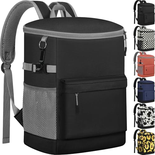 Tenot Cooler Backpack 33/40 Cans Backpack Coolers Insulated Leak Proof Soft Beach Cooler Bag for Men Women Ice Chest Backpack Camping Hiking Picnic Travel Cooler Lunch Backpack - color: Dark Black-Leather, size: 33 Cans