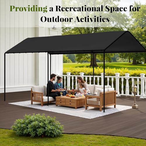 Carport, 10‘ x 20’ Heavy Duty Portable Garage All-Season Car Canopy, Outdoor Garage Boat Shelter Carport Canopy Party Tent w/Water-Resistant Tarp for Backyard (Black, 10' x 20' /no Side) - color: Black, size: 10' x 20' /no side