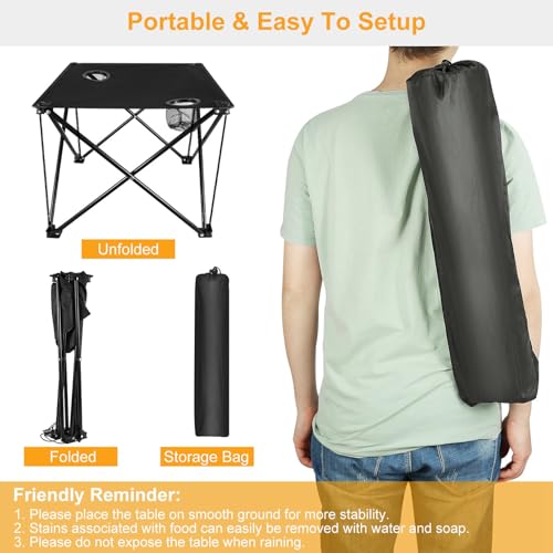 Folding Camping Table, Portable Pinic Table with 2 Cup Holders & Carry Bags, Rollup Camping Table Lightweight Beach Table for BBQ, Camping, Picnic and Indoor Use