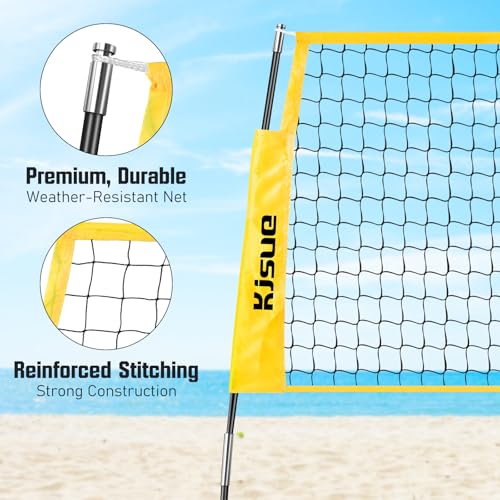 Freestanding Volleyball Net Set for Backyard - 12FT Portable Outdoor Volleyball Net Training Equipment with Soft Volleyball, Pump, Boundary Mark and Carry Bag for Park, Beach Games, Volleyball Sports - color: Yellow