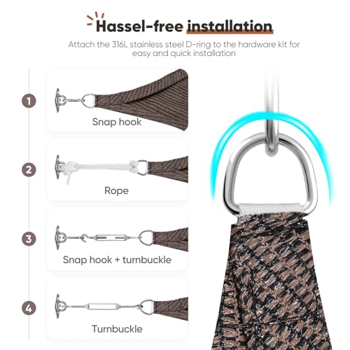 Quictent 20x16ft 185G HDPE Rectangle Sun Shade Sail Canopy 98% UV Block Outdoor Patio Garden with Hardware Kit (Brown) - color: Brown, size: 20 x 16 ft, style: Rectangle