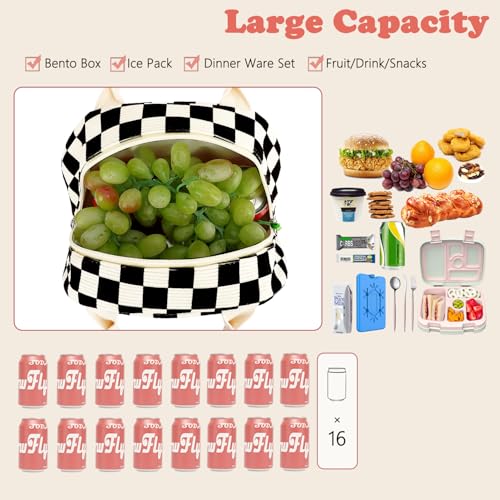 FlowFly Lunch Bag for Women Insulated Lunch Box Corduroy Lunch Tote Cooler for Travel Work Picnic,Corduroy Plaid Black - color: Corduroy Plaid White