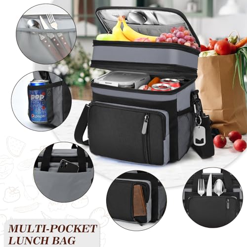 Lunch Box & Lunch Bag for Men Women, Large Insulated Adult Lunch Box, Leakproof Cooler Lunchbox with Bottle Opener for Work Picnic Beach, 16L, Gray - color: Gray & Black