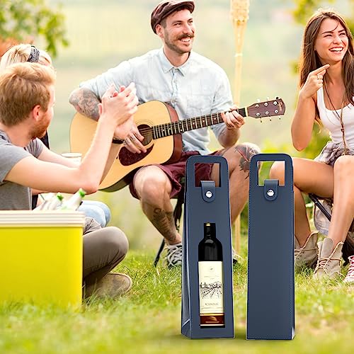 RYDDOY Wine Gift Bag, Reusable Leather Wine Tote Carrier, Single Bottle Champagne Beer Gift Bags Carrier for Birthday, Wedding, Picnic Party, Christmas festival Gifts (Blue) - color: B-Blue-16.1×3.5×3.5