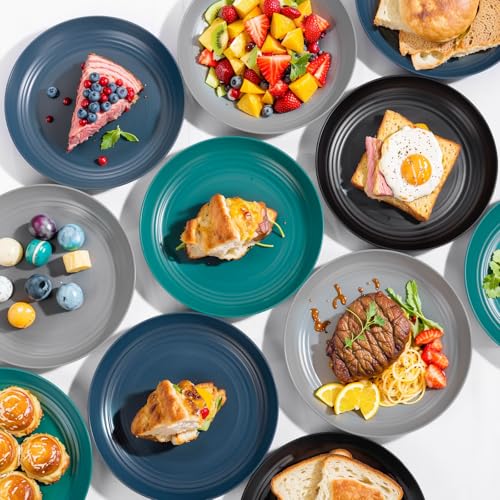 Supernal 10" Wheat Straw Dinner Plates,Reusable&Durable Plastic Plates Dishwasher Safe,16-Pack (4 Black, 4 Dark Green, 4 Dark Blue, 4 Dark Gray), Versatile Tableware for Modern Dining and Outdoor Use - color: Black/Dark Gray/Dark Green/Dark Blue