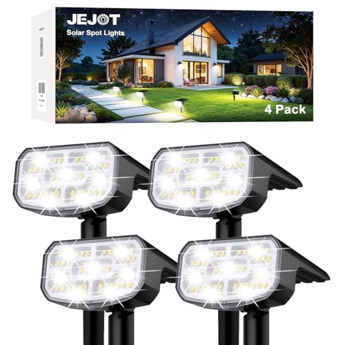 Solar Spot Lights Outdoor Waterproof IP65,4 Pack,Cool Light,2 Lighting Modes Selectable, Solar Powered Yard Garden Solar Spot Lights for Outside Landscape Auto On/Off - color: Cool-6000K, size: 4 Pack