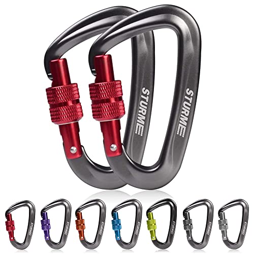 STURME 12kN (2697 lbs) Heavy Duty Locking Carabiner Clips for Outdoor, Camping, Hiking, Securing Pets, Hammock, Dog Leash Harness - color: Red