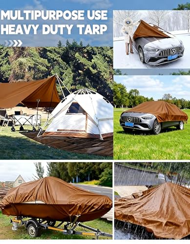 Heavy Duty Double Waterproof Poly Tarp, Brown, 30x40 Feet, 10mil Thick Polyethylene, Perfect for Outdoor Use, Camping Storage Boat Bikes Vehicles