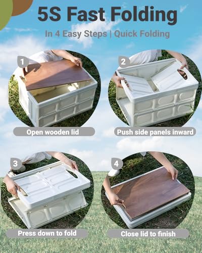30L Collapsible Picnic Basket Foldable Folding Camping Box with Lid and Handle Collapsible Storage Bin with Waterproof Fabric Plastic Waterproof Storage Basket for Camping Picnic Home Outdoor, White
