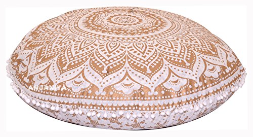 32" Ombre Mandala Bohemian Yoga Meditation Floor Pillow Cover Comfortable Home Cushion Couch Seating Large Zipped Throw Hippie Decorative Ottoman Boho Indian (Golden, 32 inches)