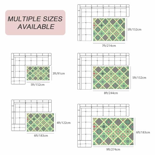 Bohemia Area Rug 6' x 9', Outdoor Rugs for Patio Rug Carpet for Sofa Living Room Bedroom, Large Floor Mat and Rugs for RV, Backyard, Deck, Picnic, Vintage Country Farmhouse Boho Style Light Green - color: Lemon Green, size: 6' x 9' (Rectangular)