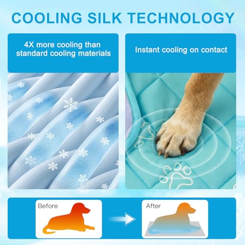 BEAUTYZOO Dog Cooling Mat for Large Dogs 47"x28" – Upgraded Thick Cooling Mat for Dogs with Chill Cool Fiber Q-Max>0.43 – Waterproof, Non-Slip, Washable Crate Cooling Pad for Summer & Indoor Outdoor - color: Blue Paw, size: X-large 28" X 47" (1 Pack)