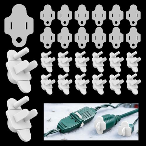 12-Pack Weatherproof Gaskets and Plug Protector Covers, Silicone & Plastic Waterproof Outdoor Plug Protector, Stop GFCI Tripping for Christmas Lights, Pool Pumps, Fits 2 & 3 Prong Plugs