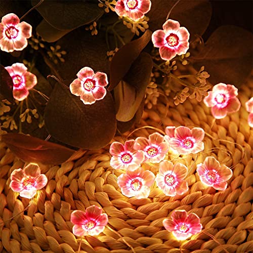 Mudder 1 Pack Cherry Blossom Flower String Lights 13 FT 40 LEDs for Bedroom, Pink Fairy Lights USB and Battery Operated Decorative String Light Indoor Outdoor