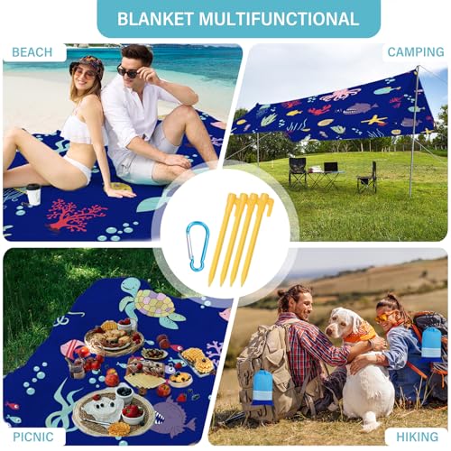 Beach Blanket Waterproof Sandproof 78''×81'' Large Suits 1-5 Adults Oversized Lightweight Picnic Mat Sand-Free Blanket for Camping Hiking Beach Travel - color: Dark Cartoon, size: 78''x81''