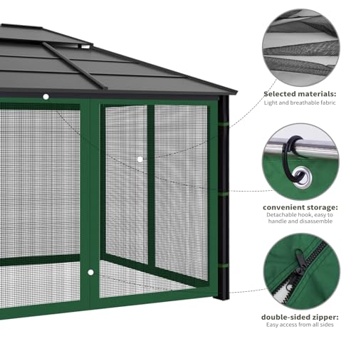 Gazebo Replacement Mosquito Netting Outdoor Universal Gazebo Canopy 4-Panels Screen Sidewalls with Zipper for Patio Garden (Green, 10x12) - color: Green, size: 10x12