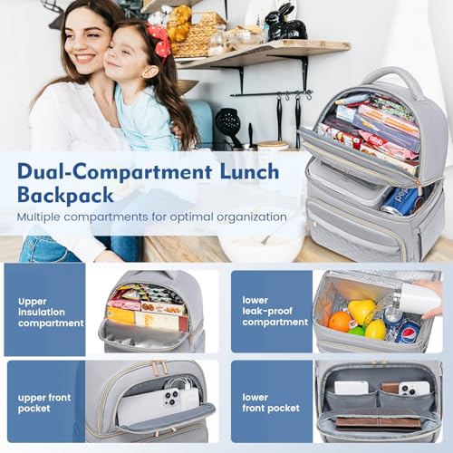 Backpack Cooler Lunch Backpack Double Decker Lunch Box,Insulated Backpack Lunch Cooler Bag, Lightweight Leakproof Lunchbox Backpack for Women Men to Travel,Picnic,Hiking,Beach,Camping - color: Gray