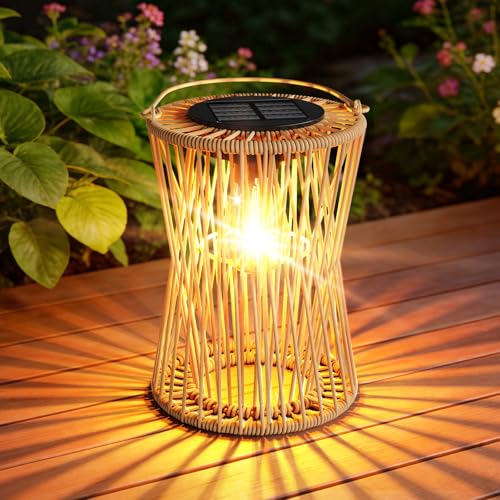 Solar Lanterns Outdoor Waterproof 1 Pack, Upgraded Rattan Hanging Solar Lights for Outside with Handle, Bright Auto On/Off Decorative Outdoor Lanterns for Patio Garden Yard Porch, Gifts for Mom - size: 1 Pack