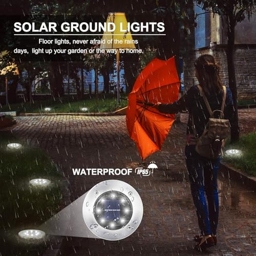 LYHOPE Solar Ground Lights Outdoor, 12 Pack 8 LED Solar Disk Lights Waterproof Garden In-ground Pathway Light Landscape Lighting for Lawn,Yard,Deck,Patio,Walkway (White) - color: White, size: 12 Pack