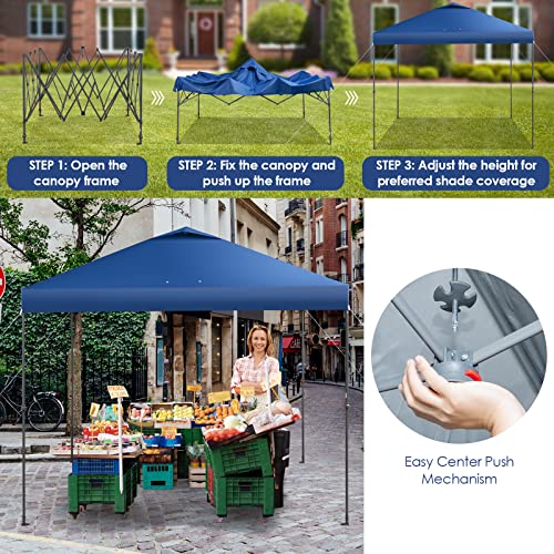 Tangkula 10x10 Ft Pop Up Canopy, Easy Set-up Instant Tent with Center Lock, Carry Bag, Rotatable Feet, 8 Stakes, 4 Ropes, Outdoor Canopy Tent for Beach, Camp, Patio, Market (Blue) - color: Blue, size: 10x10FT