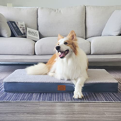 Sunheir Orthopedic Dog Bed for Large Dogs - Big Waterproof Dog Crate Bed with Removable Washable Cover, Egg Crate Foam Support, Anti-Slip Bottom, Deluxe Plush Pet Bed Mat (Grey) - color: Grey, size: 35.0"L x 22.0"W x 3.0"Th