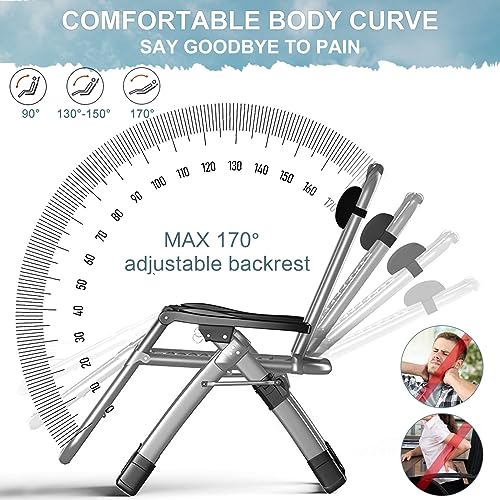 ABORON Upgrade Zero Gravity Chair/Armrest Mat,Premium Outdoor Lawn Folding Lounge Chairs,Sturdy Adjustable Reclining Patio Chairs with Removable Seating Cushion,Headrest & Tray - color: Light Gray Cotton Chair