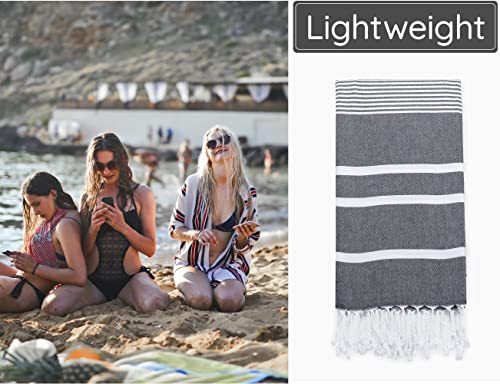 Premium Turkish Beach Towel – 100% Cotton, Quick Dry, Sand Free, Oversized Quick Dry Towel 35”x 67” – Ideal for Travel, Pool, and Beach Blanket – Black Color - color: Black