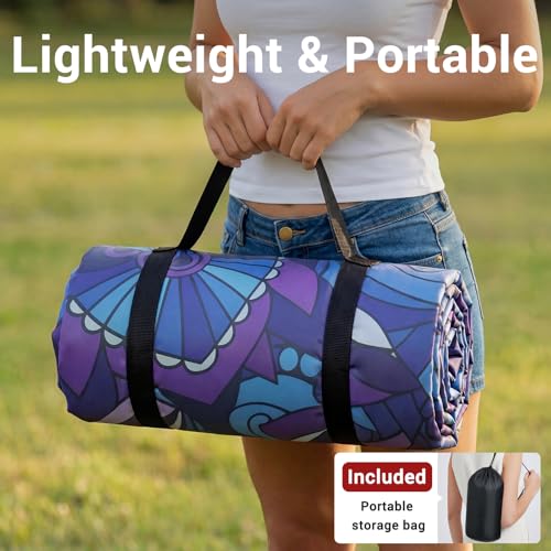80x80" Large Boho Picnic Blankets Outdoor Water proof Sand proof Beach Blanket Packable Patio Grass Park Camping Mats Camper Hiking Must Haves Gifts Car Road Trip Gear Outside Rv Travel Stuff - color: Blue and Green Mandala, size: 6'8" x 6'8" (Square)