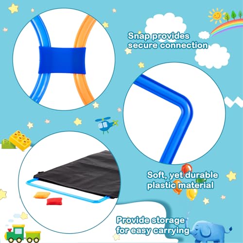 RoundFunny 2 Sets of 2 in 1 Hopscotch and Beanbag Toss Kit Include Hopscotch Ring Game Set and Squares Set 8 Pcs Beanbags for Indoor Game Outdoor Agility Portable Summer Conditioning Agility Training