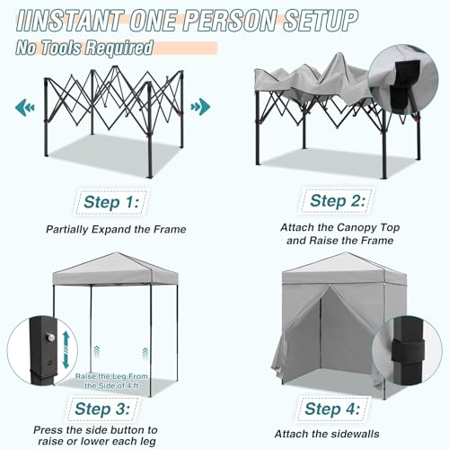 EAGLE PEAK 6x4 Instant Pop Up Canopy Tent with 4 Side Wall Panels, Straight Leg Sun Shelter, Portable Canopy with Carry Bag for Camping, Beach & Sports, Gray - color: Gray, size: Four Walls