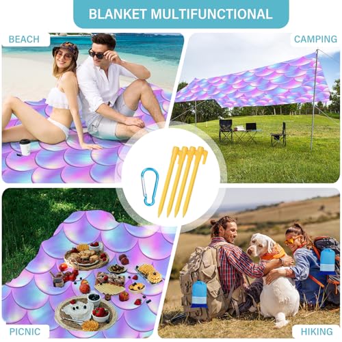 Beach Blanket Waterproof Sandproof 78''×81'' Large Suits 1-5 Adults Oversized Lightweight Picnic Mat Sand-Free Blanket for Camping Hiking Beach Travel - color: Fish Scale, size: 78''x81''