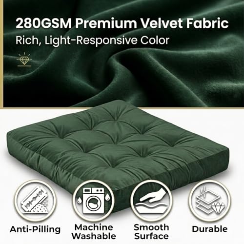 Meditation Cushion Set of 2, Floor Cushions for Adults, Velvet Floor Pillows for Sitting, Tufted Seat Cushions for Yoga, Living Room, Bedroom & Reading Nook, Machine Washable, 22 x 22 Inch, Green - color: Green, size: 2pack