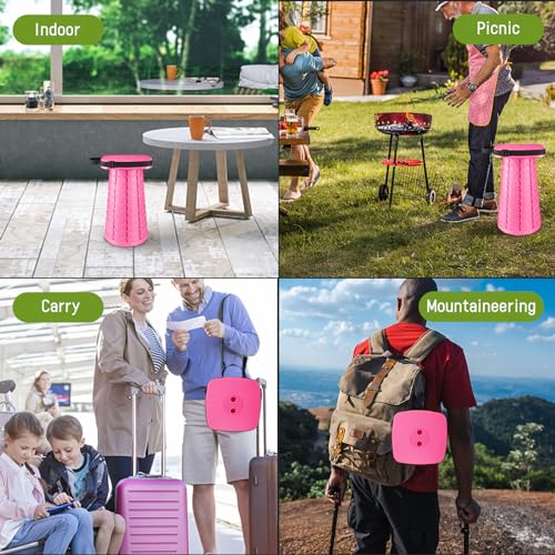 Upgraded Folding Stool - 485lbs Load Capacity,Telescopic Stool,Portable Collapsible Seat for Camping,Fishing,Hiking,Travel (Square-Pink) - color: Pink