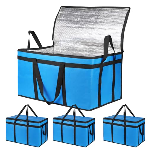 Bodaon 4-Pack Cooler Insulated Food Delivery Bag, Rideshare Delivery Bag, XXX-Large Thermal Bags for Catering/Hot Pizza, Travel/Camping/Picnic/Grocery Reusable Warmer Frozen, Blue-Black Edge - color: Blue, size: XXX-Large