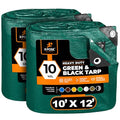 Heavy Duty Poly Tarp - 10' x 12' (2-Pack) - 10 Mil Thick Waterproof, UV Blocking Protective Cover - Reversible Green and Black - Laminated Coating - Grommets - by Xpose Safety - color: Green/Black, size: 10 Feet x 12 Feet (2pk)