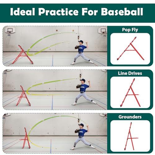 LIANTRAL Baseball Rebounder Net, Adjustable Bounce Back Trainer for Soccer, Volleyball, Softball & Lacrosse, Portable Folding Rebounder for Passing & Shooting Practice, Volleyball Rebound Net - color: Red, size: 2.6FTx2.9FT
