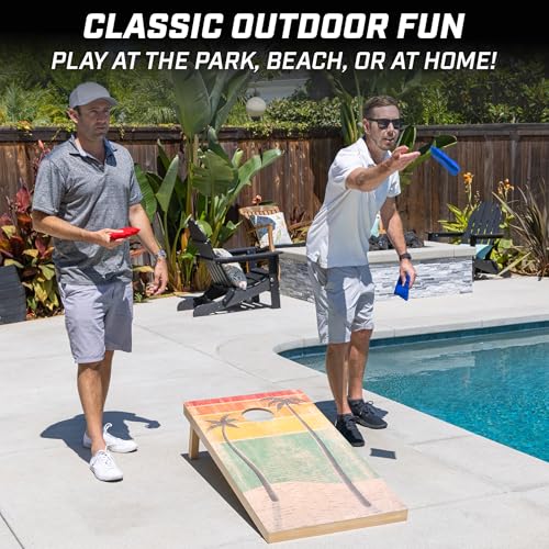 GoSports 4 x 2 ft Regulation Size Wood Cornhole Boards - 10 Vintage Wood Designs (Choose Your Style) - color: Retro Beach