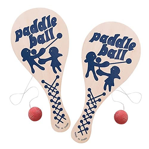 The Dreidel Company 12-Pack, 9.25 Inch Paddle Ball, Wooden Paddle Ball with String, Party Favor, Indoor and Outdoor Toy,