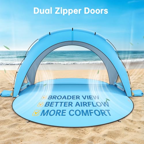Raynesys Beach Tent Sun Shelter, Sun Shelter for 1-6 Person, Beach Shade Tent, Beaches Shade with 2 Zippered Doors, Portable Tents for Camping Fishing, Blue - color: Blue, size: For 6 Person