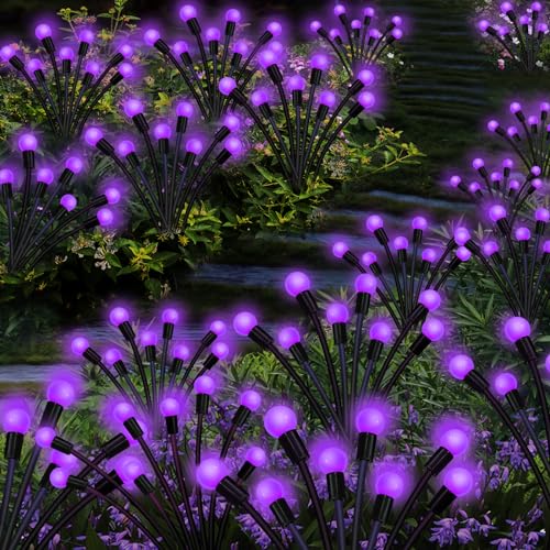 Solar Garden Lights Outdoor, 2 Pack 16 LED Solar Purple Firefly Lights Waterproof, Starburst Wind Swaying Light for Outside Yard Patio Planter Flower Bed Walkway Halloween Christmas Decoration - color: Purple, size: 2 pack
