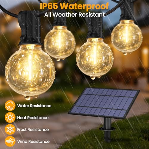 Mlambert 25FT Solar Powered String Lights Outdoor, Waterproof Solar Patio Light String with 10+1 Shatterproof LED G40 Bulbs for Backyard Garden-Black - color: Black