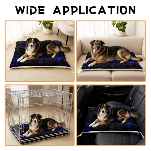 Nttopship Dog Cat Bed Mat Ultra Soft Fluffy Pet Bed Washable Fashion Dog Crate Beds Comfy Comfy Pet Sleeping Pad Suitable for Pet Raised Bed(30"x26",Blue Black) - color: Blue Black, size: Medium