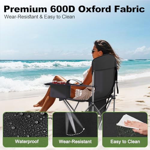 VTOY Folding Camping Chairs Durable 600D Oxford, Portable Outdoor Chair with Cooler Pouch, Cup Holder & Storage Pocket for Camping, Beach, Fishing - color: 2 Pack, Black