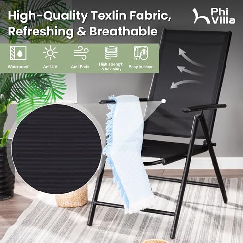 PHI VILLA Outdoor Patio Dining Set for 4, Patio Table and Chairs Set with Folding Patio Chairs & Square Wood Like Top Table for Garden, Deck and Lawn, Black - color: Black, size: 5 Piece Square